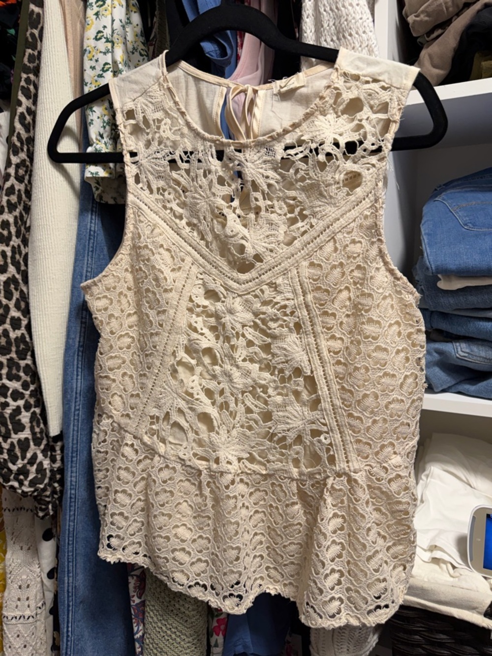 Anthropology Brand Tiny Women’s Cream Lace Sleeveless Top